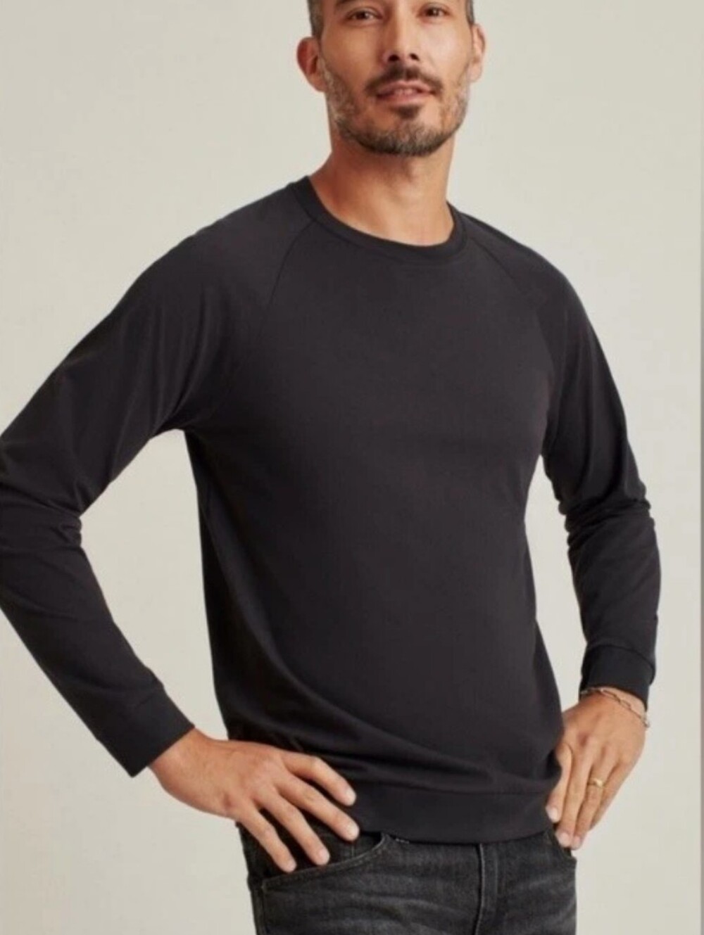 BONOBOS Heathered Green Everyday Long Sleeve Tee Soft Crew Neck Slim Fit Drytex
